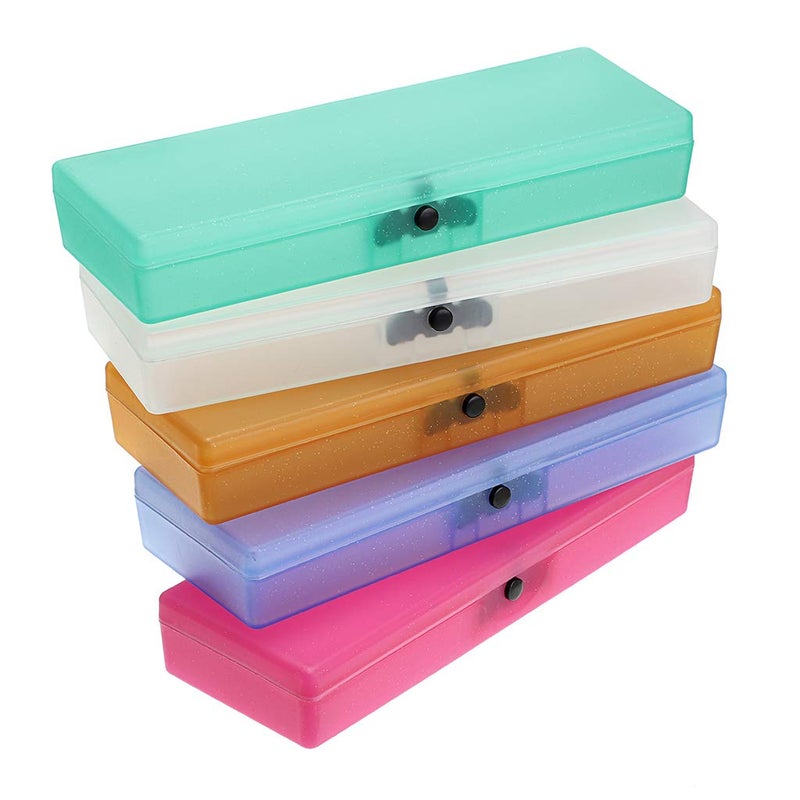 BTSKY 5 Pack Colorful Plastic Pencil Box Sketch Pencil Case Plastic Stationery Case with Snap Closure for Pencils, Pens, Drill Bits, Office Supplies - Image 1